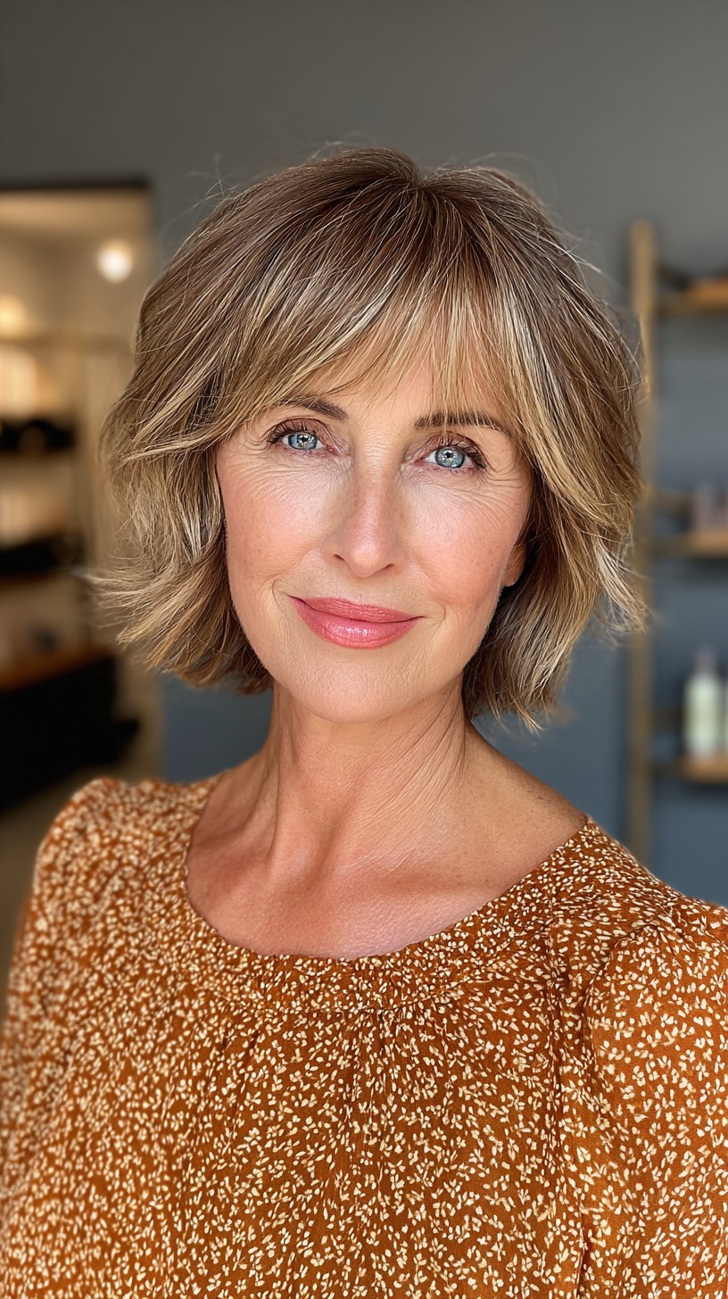 Textured Bronde Bob with Subtle Highlights