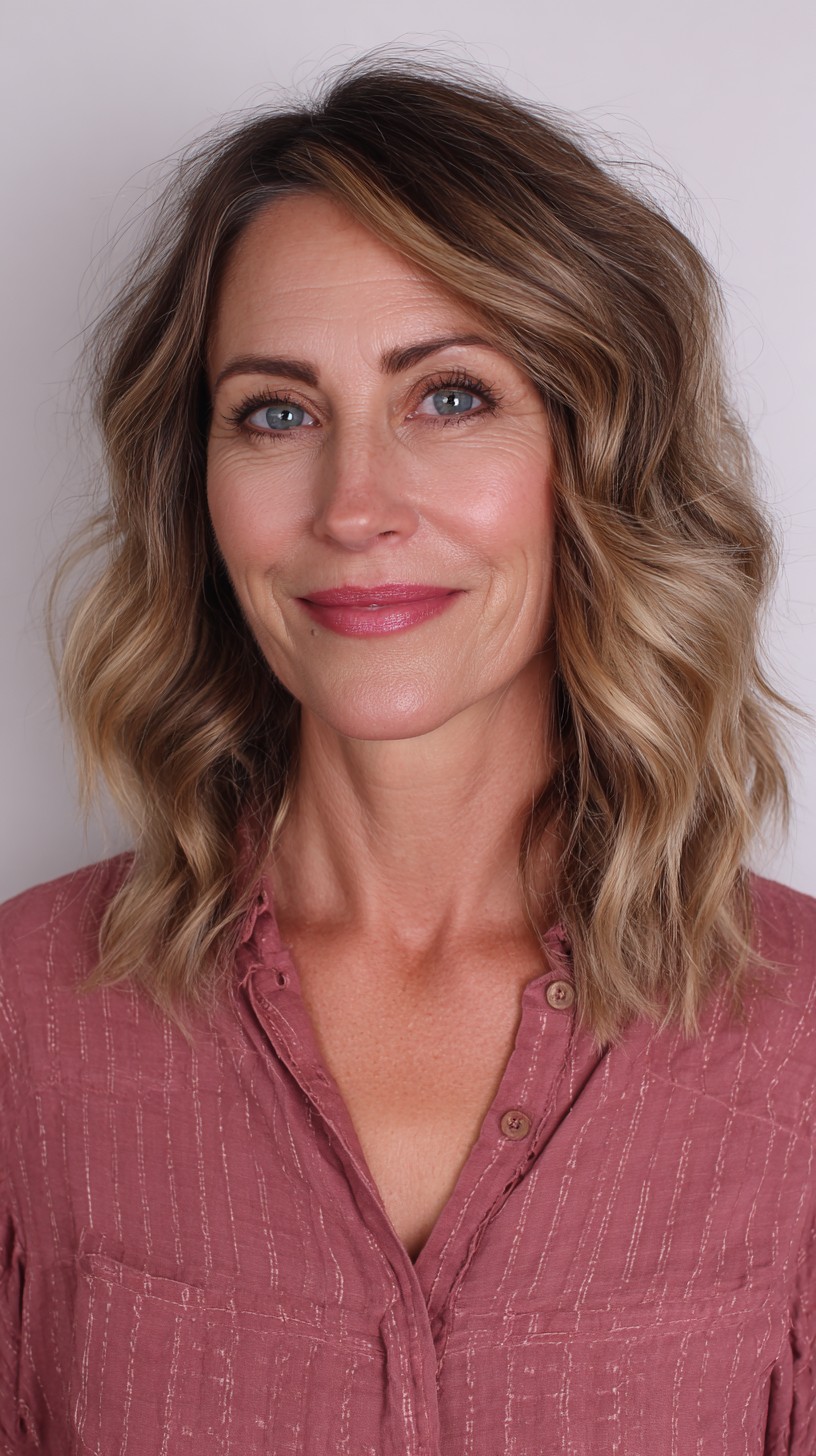 Textured Bronde Waves with Soft Highlights