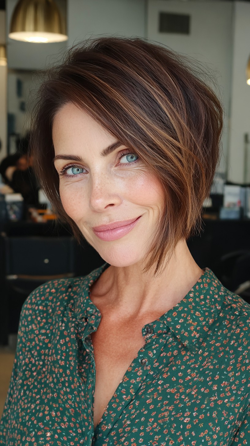Chic Short Brunette Bob with Subtle Highlights