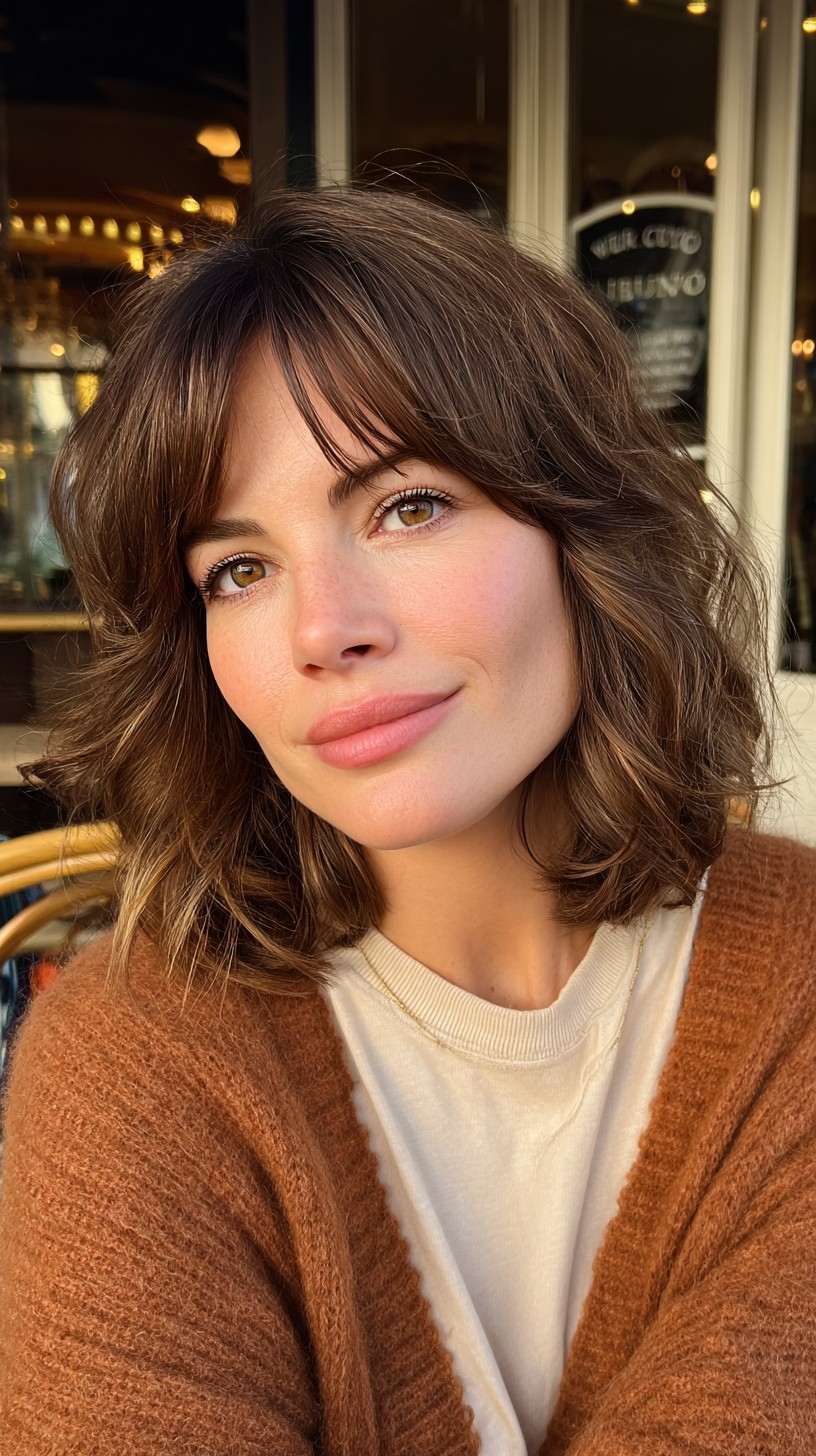 Chic Curly Bob with Soft Curtain Bangs