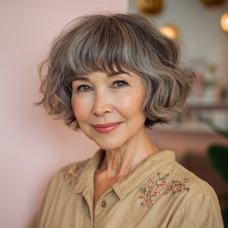 Chic Curly Gray Bob with Soft Volume