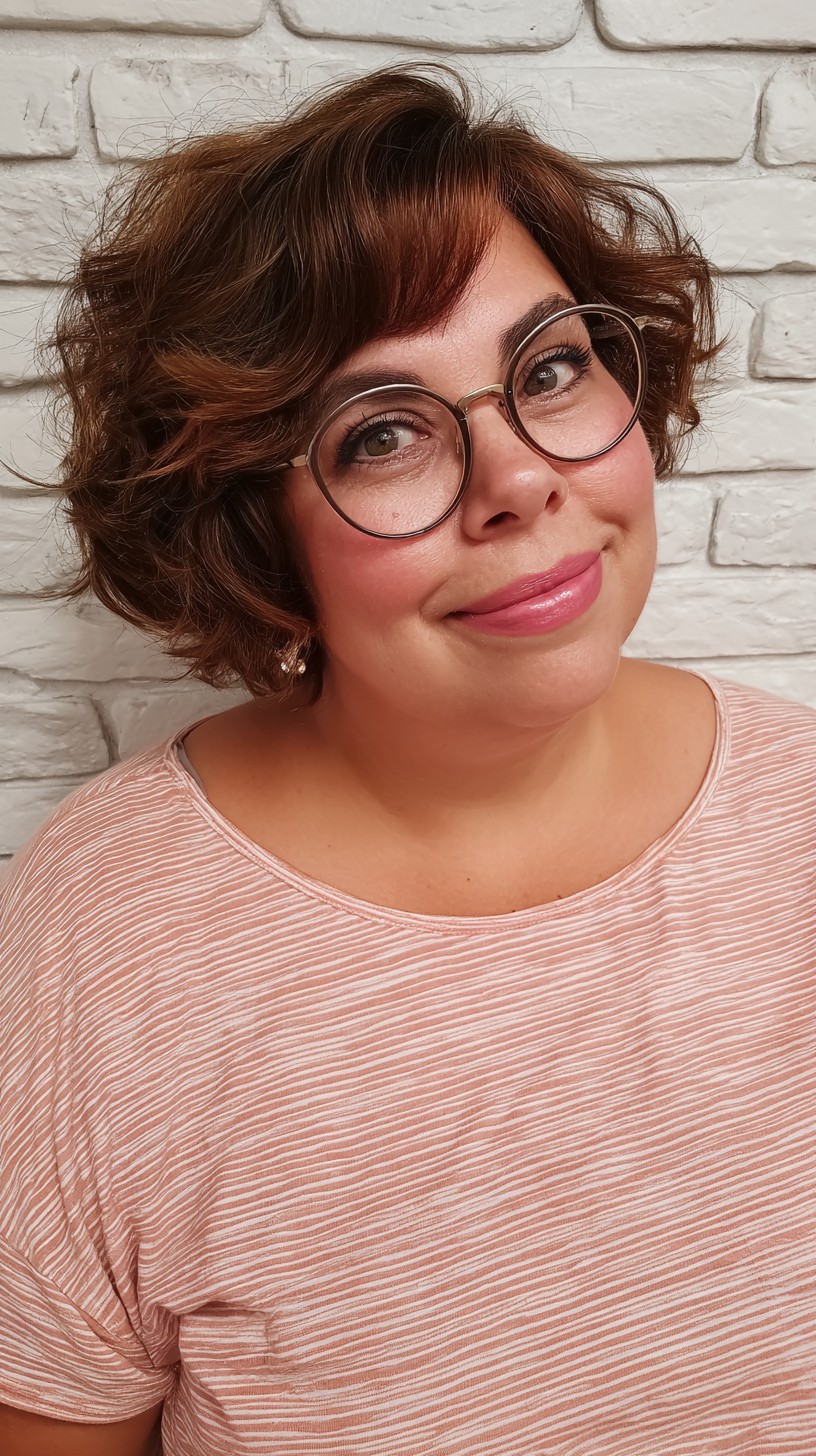 Chic Curly Short Brunette Bob with Volume