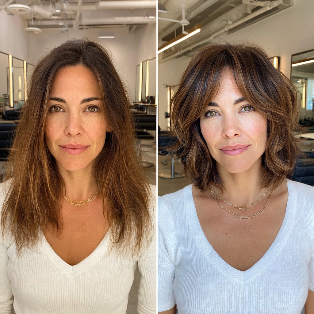 Chic Layered Bob with Soft Volume and Curtain Bangs