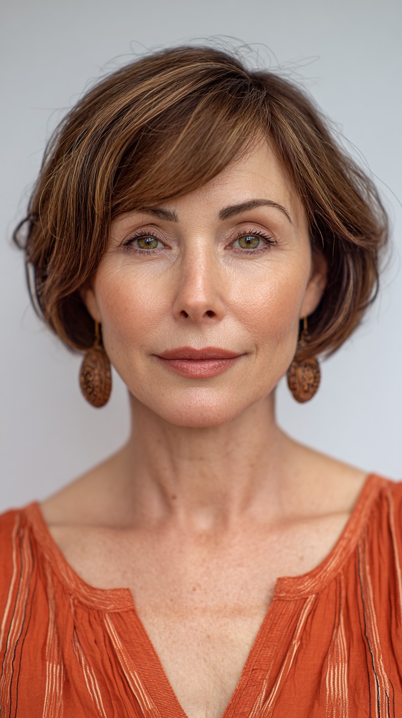 Chic Short Brunette Bob with Soft Textured Layers