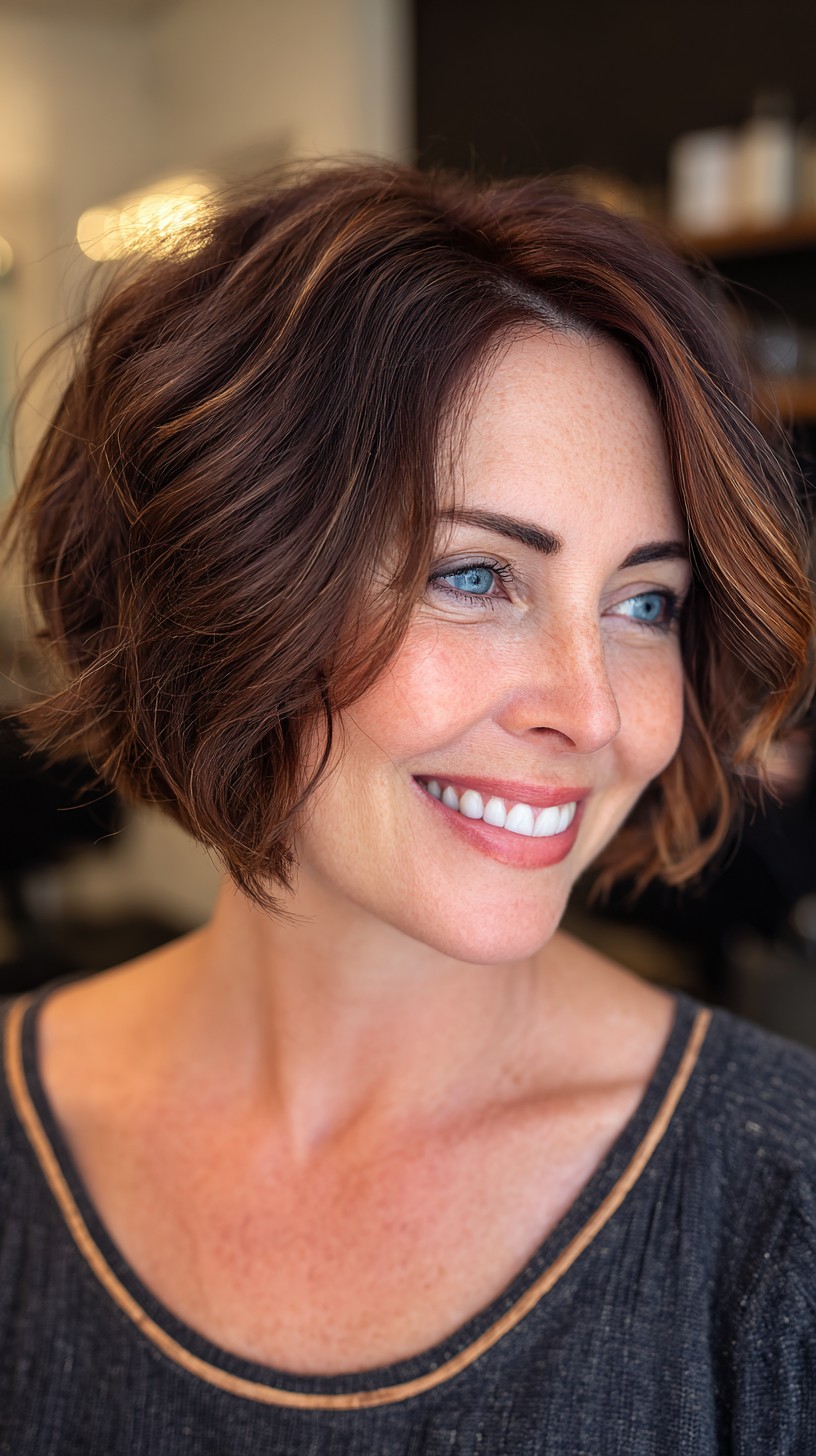 Chic Short Brunette Bob with Soft Waves