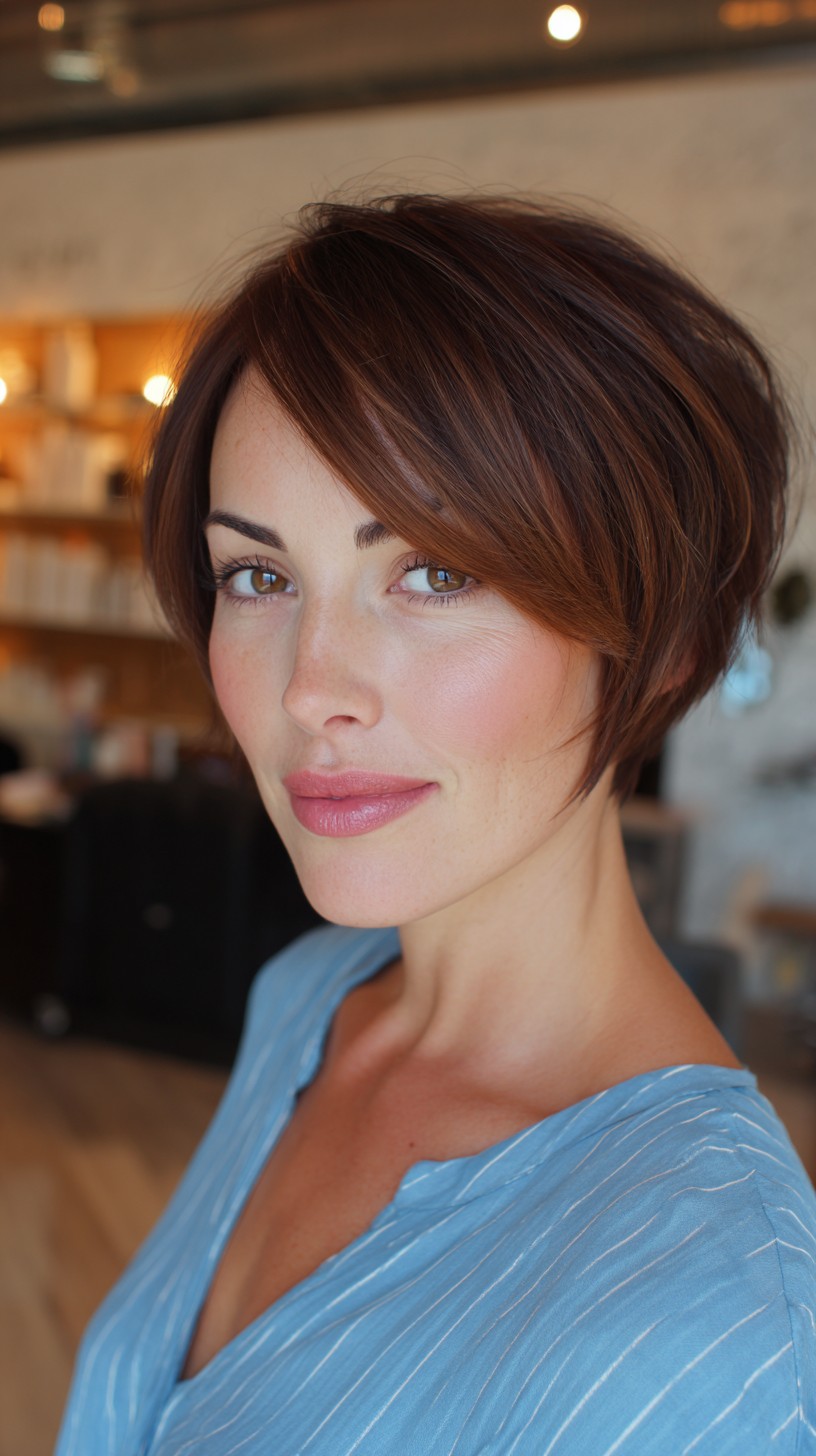 Chic Short Brunette Layered Bob with Face-Framing Highlights