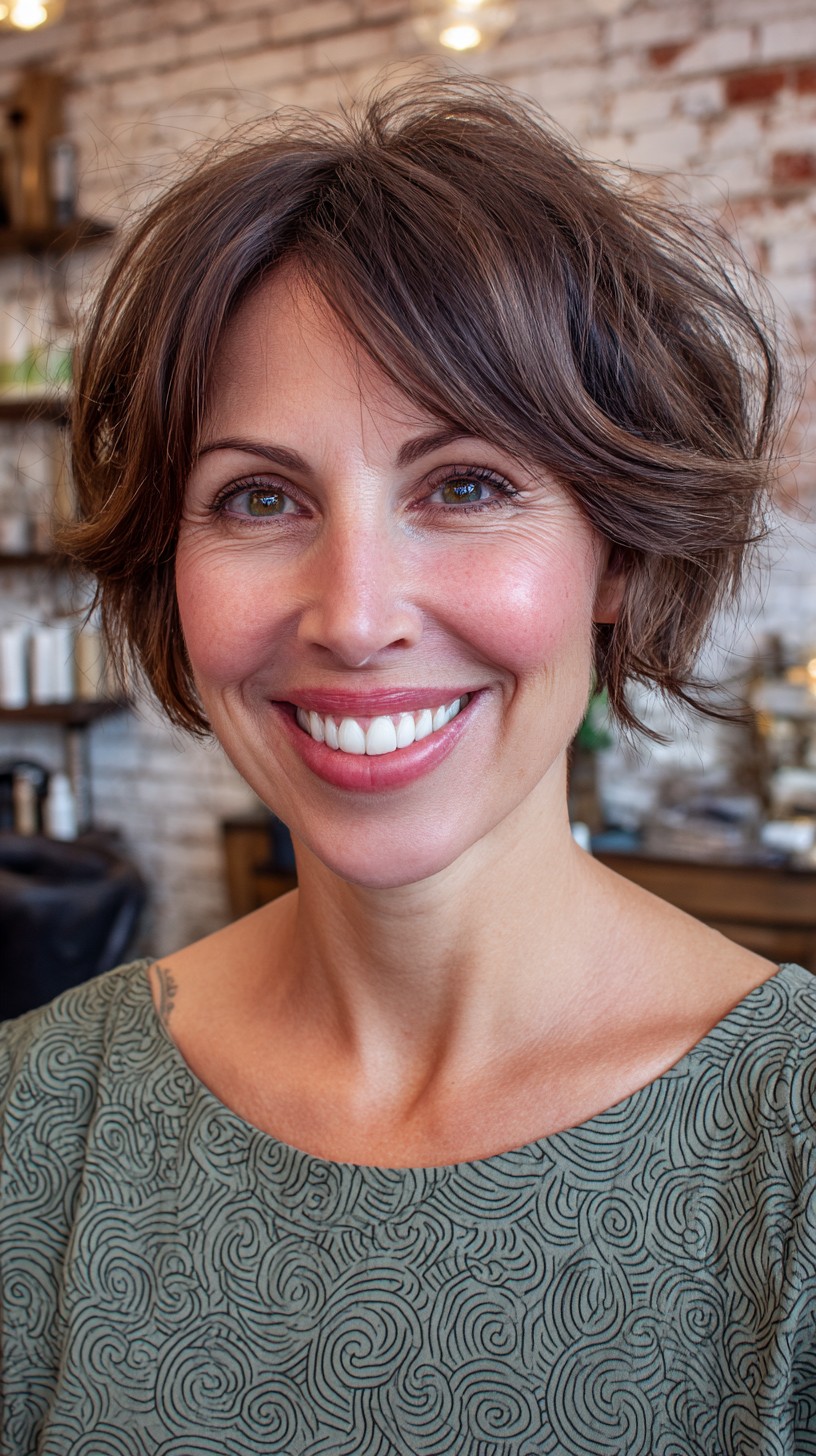 Chic Short Brunette Shag with Soft Waves