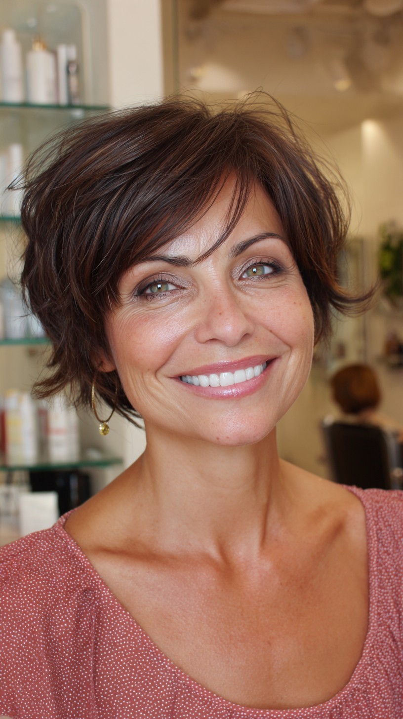 Chic Short Brunette Textured Cut with Playful Layers