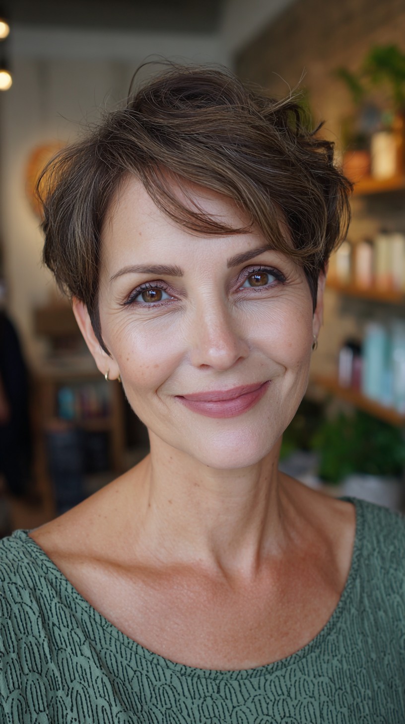 Chic Short Brunette Textured Cut with Soft Layers