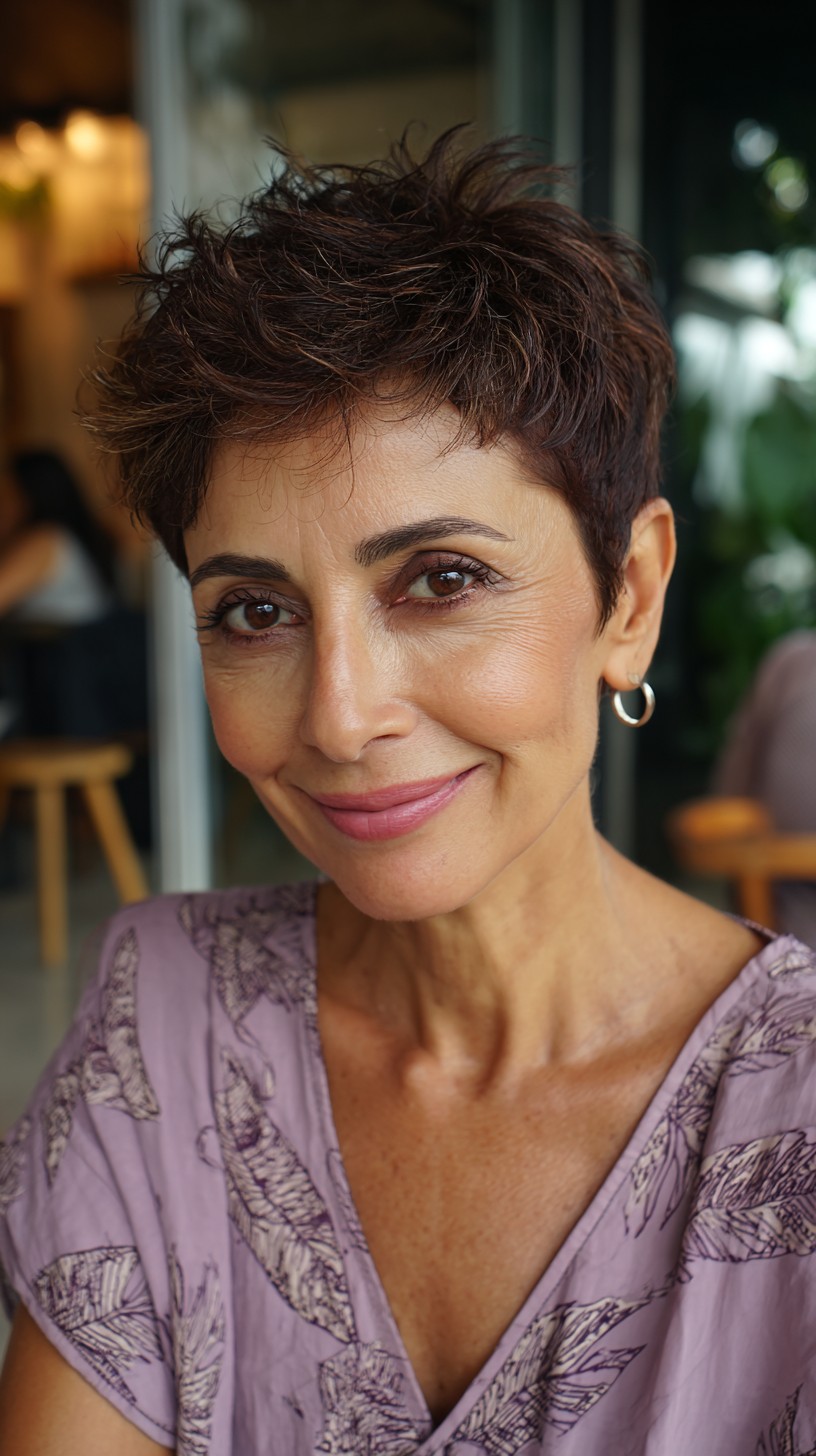 Chic Short Brunette Textured Pixie with Volume