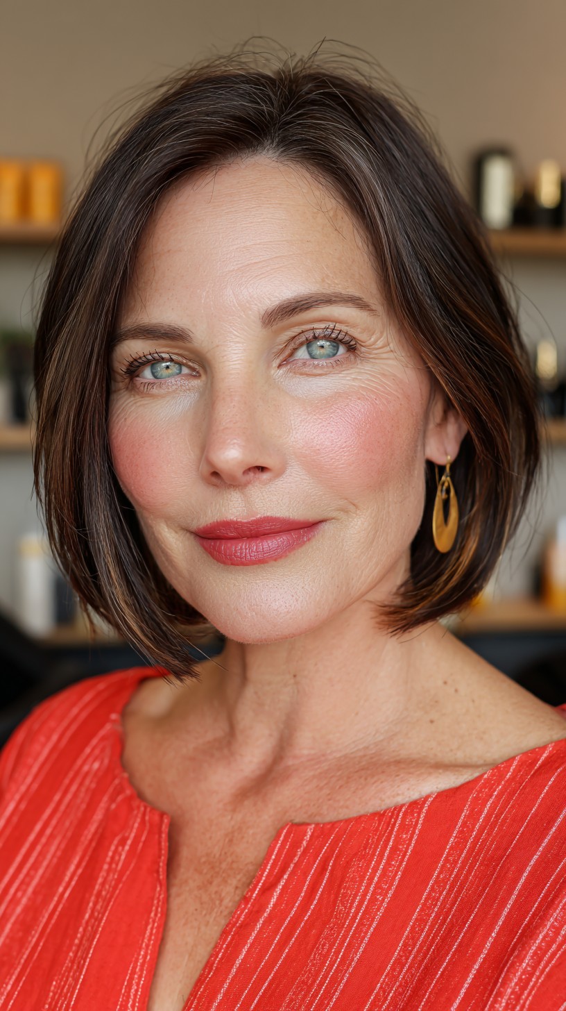 Chic Sleek Brunette Bob with Subtle Textured Ends