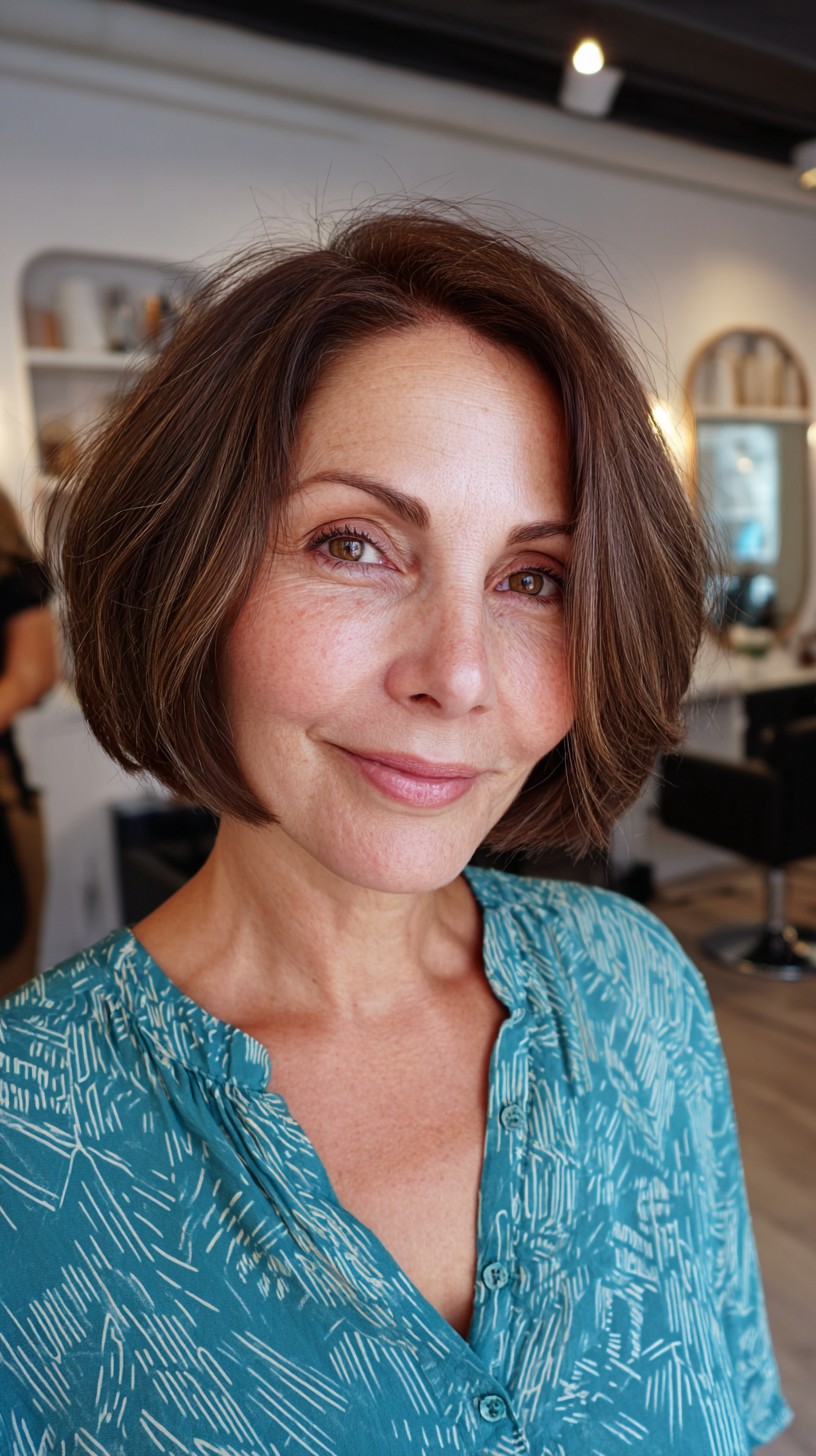 Chic Textured Short Brunette Bob with Subtle Layers