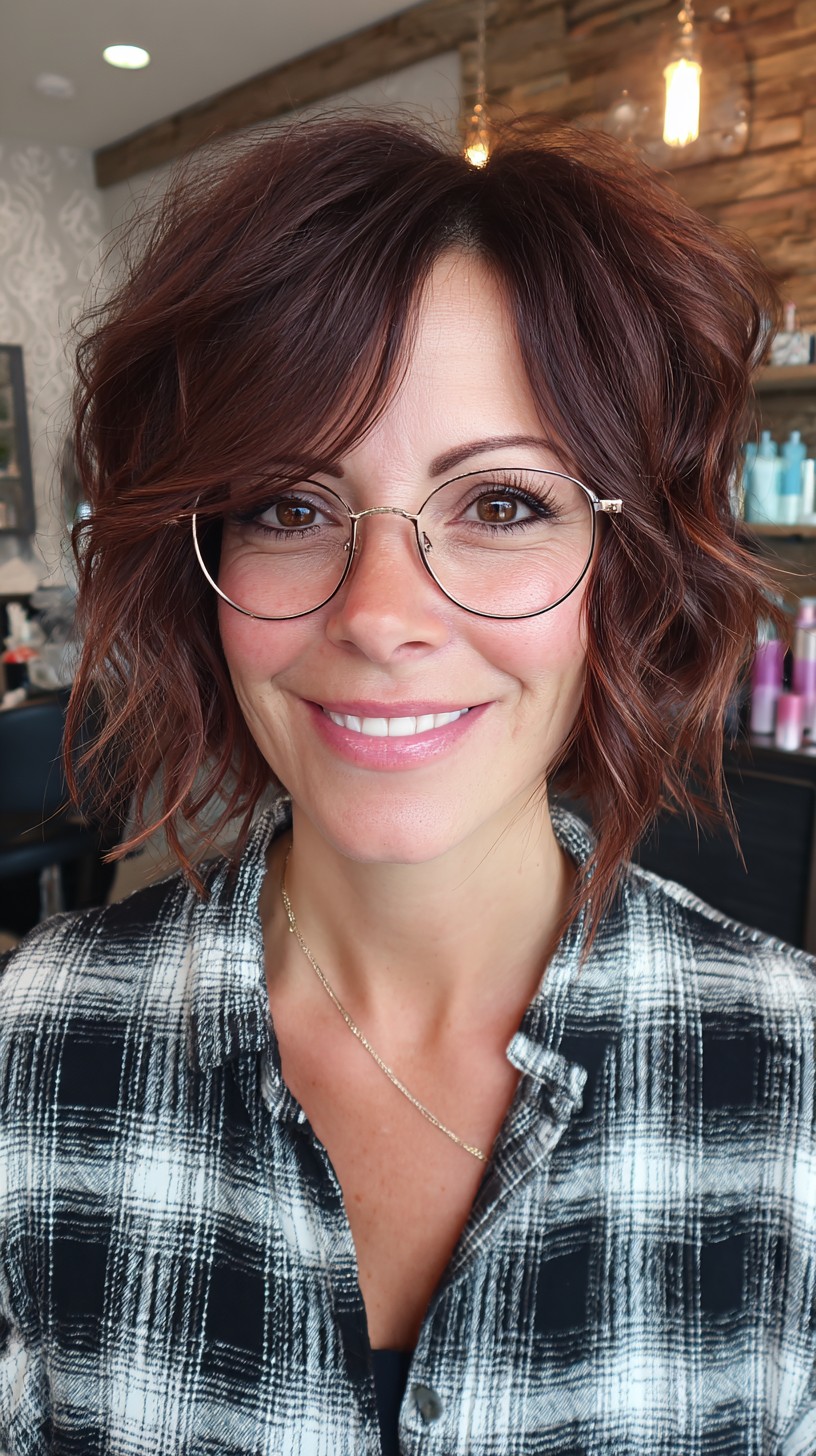 Chic Textured Short Brunette Cut with Soft Curls