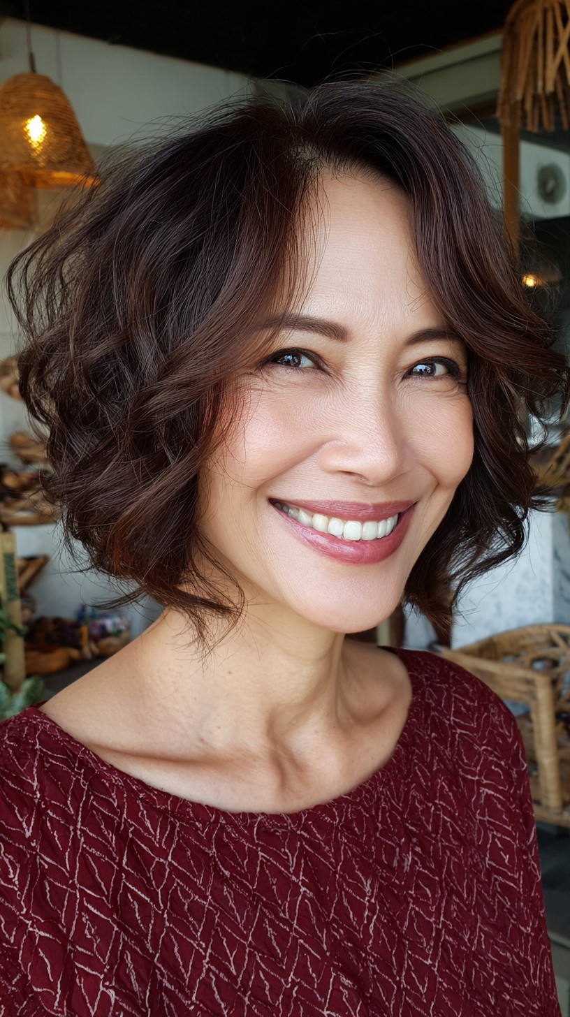 Chic Voluminous Short Brunette Curly Bob