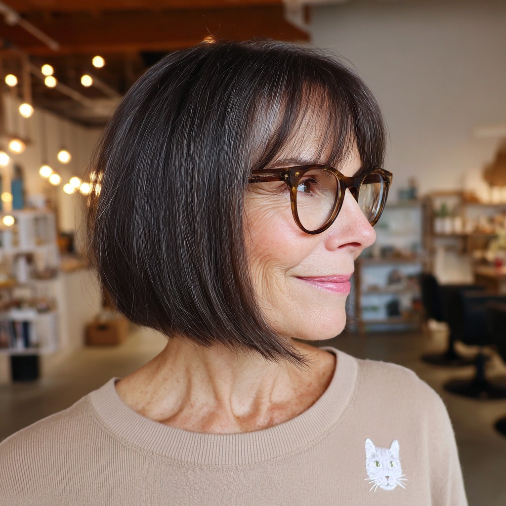 Classic Angular Silhouette Bob with Textured Bangs