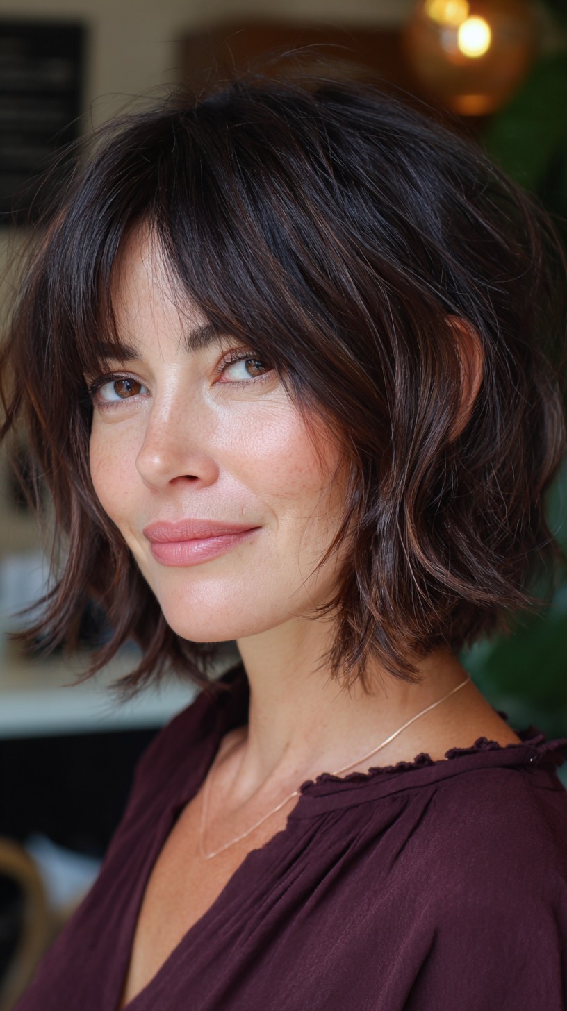 Effortlessly Chic Layered Bob with Soft Curtain Bangs