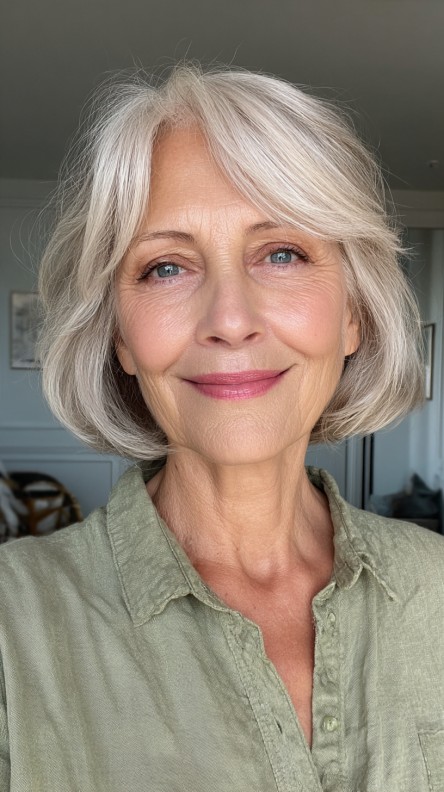 Elegant Soft Jaw-Length Bob with Side-Swept Bangs