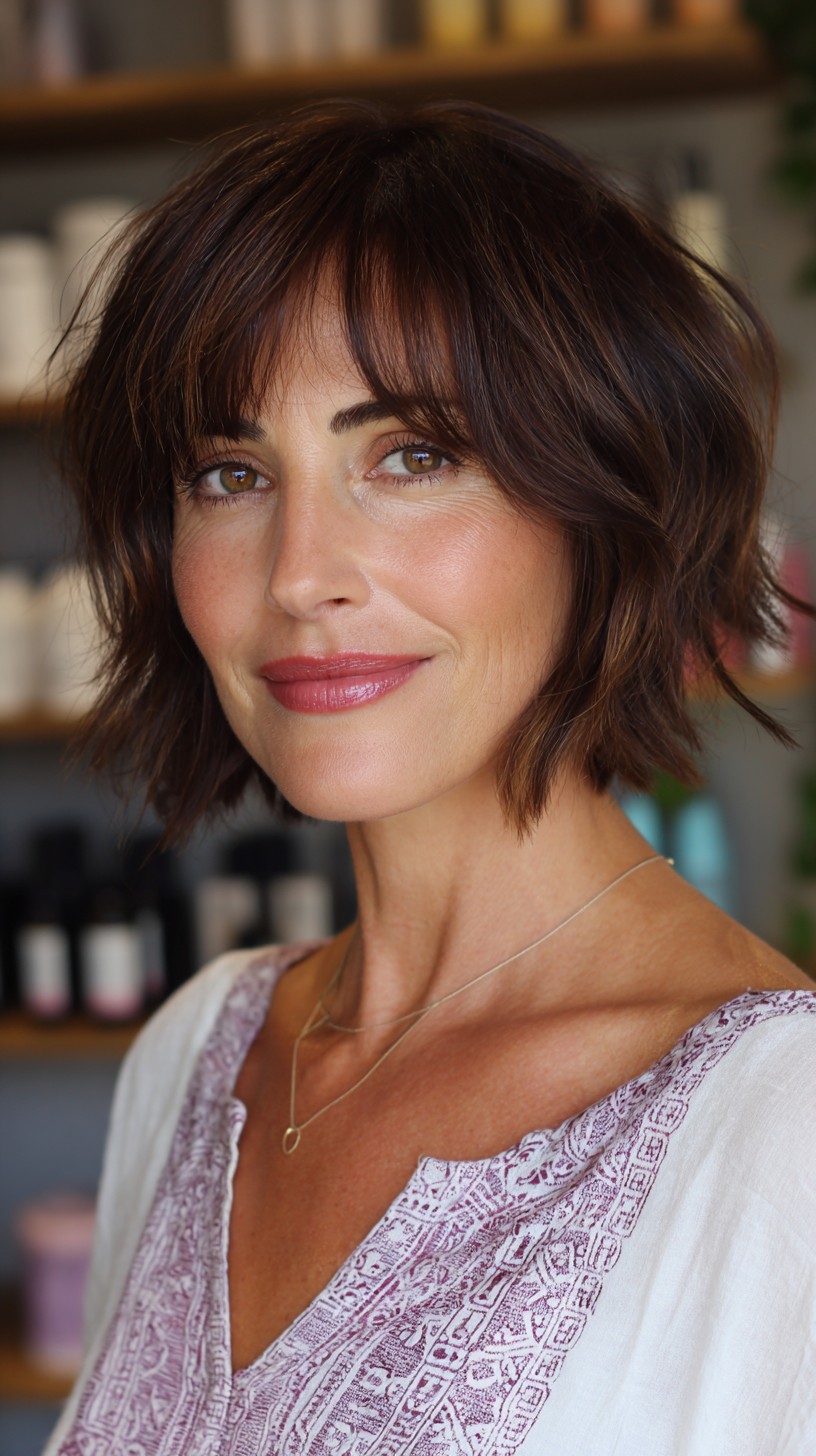 Modern Textured Bob with Soft Curtain Bangs