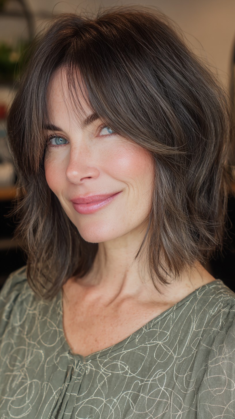 Modern Textured Layered Bob with Soft Curtain Bangs