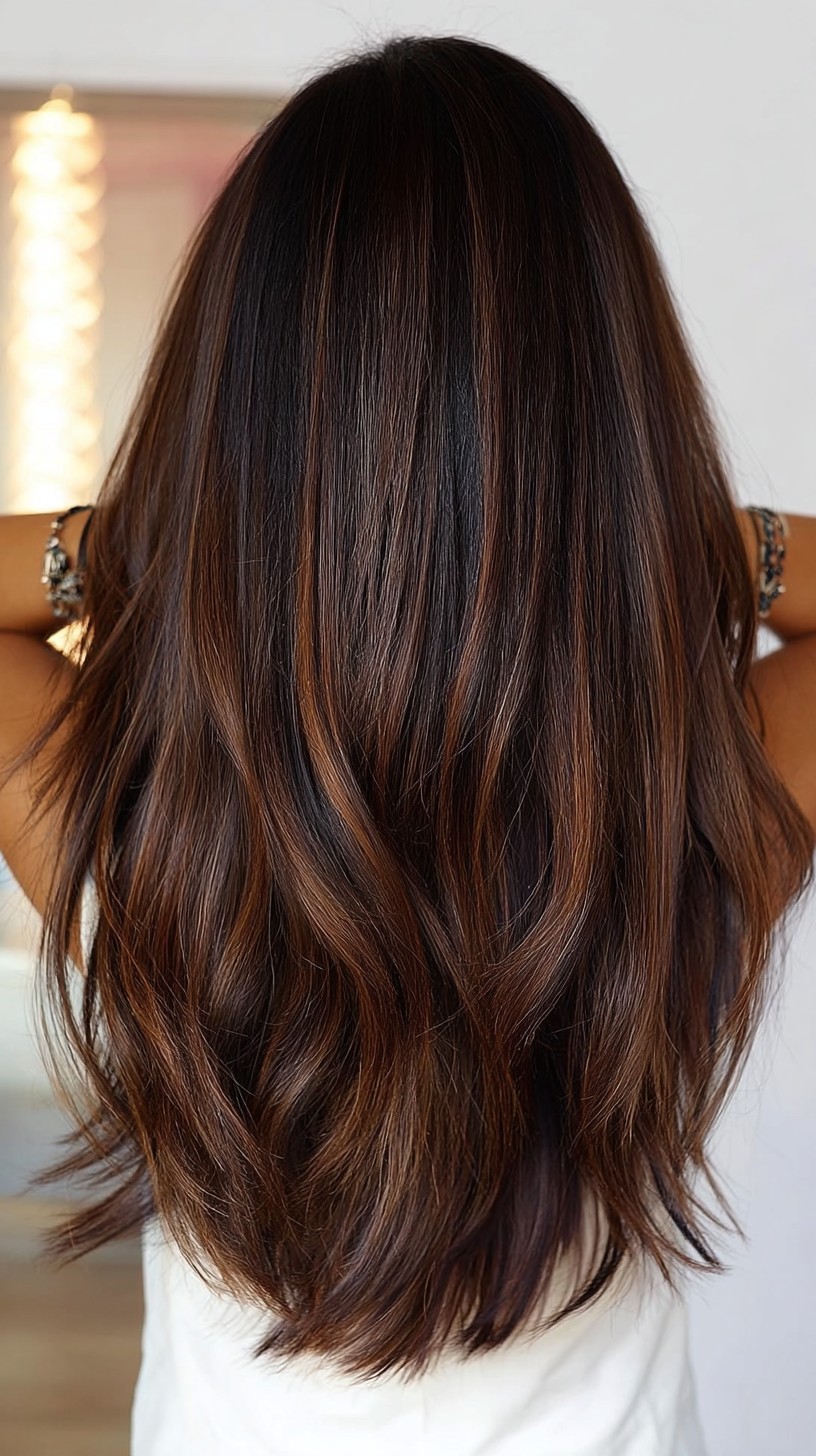 Rich Dark Caramel Balayage with Soft Layers
