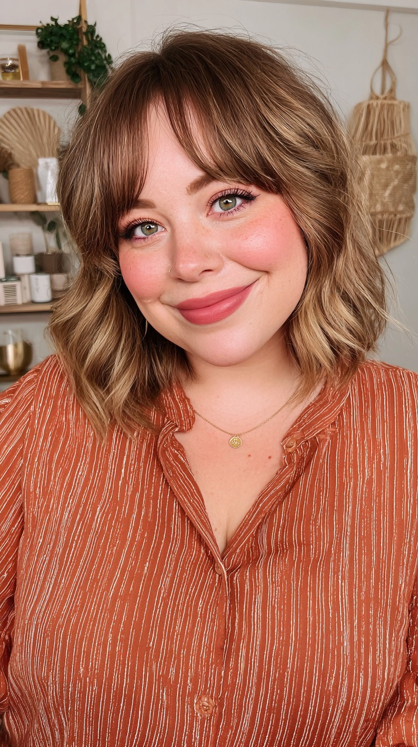 Softly Textured Layered Bob with Curtain Bangs