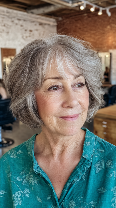 Softly Voluminous Jaw-Length Bob with Gentle Curtain Bangs