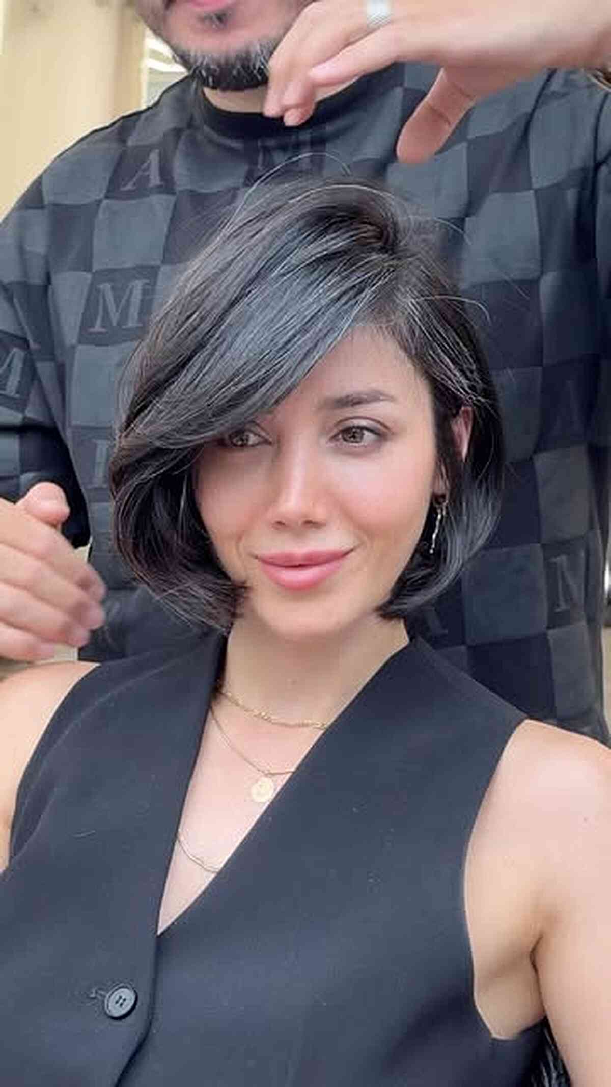 Stylish Bob with Long Side-Swept Bangs