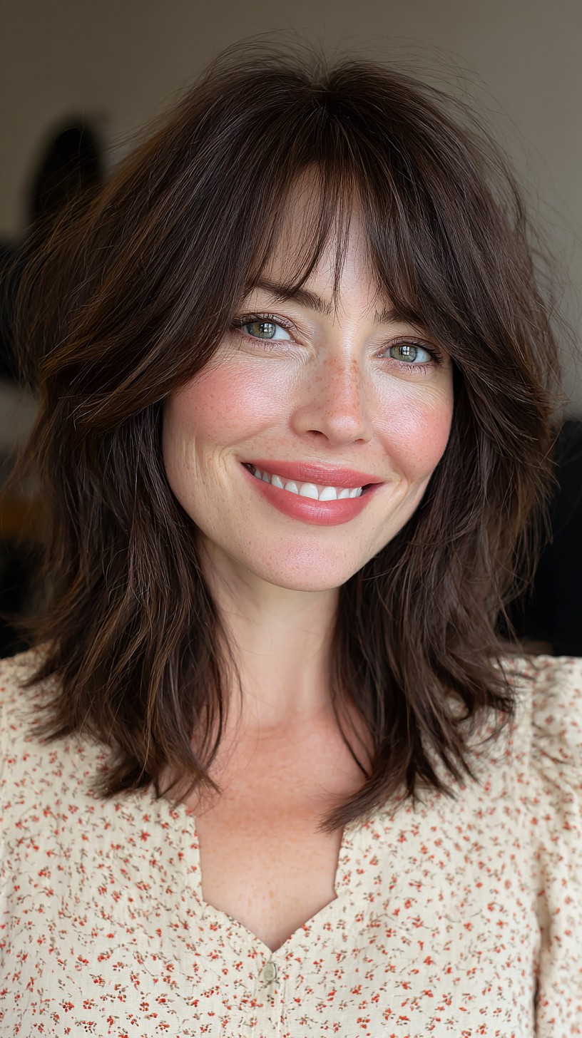 Textured Layered Bob with Curtain Bangs