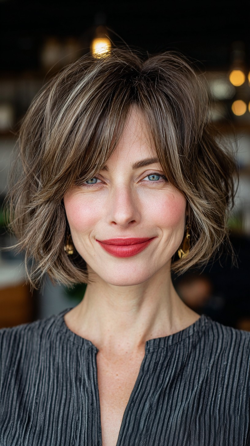 Textured Layered Bob with Subtle Highlights