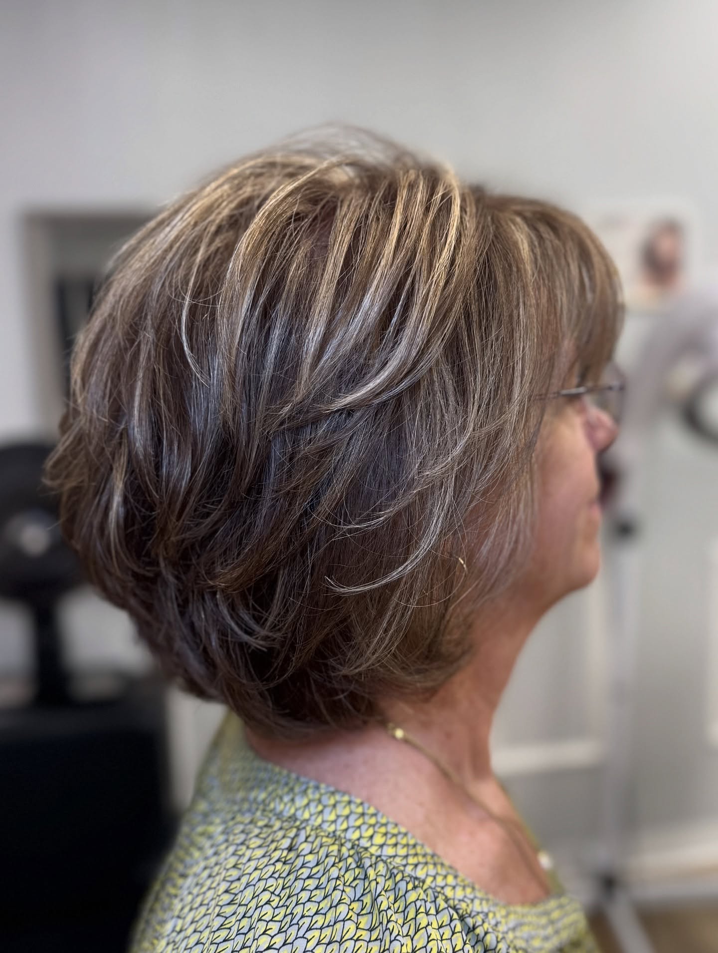 Textured Layered Bob with Warm Highlights