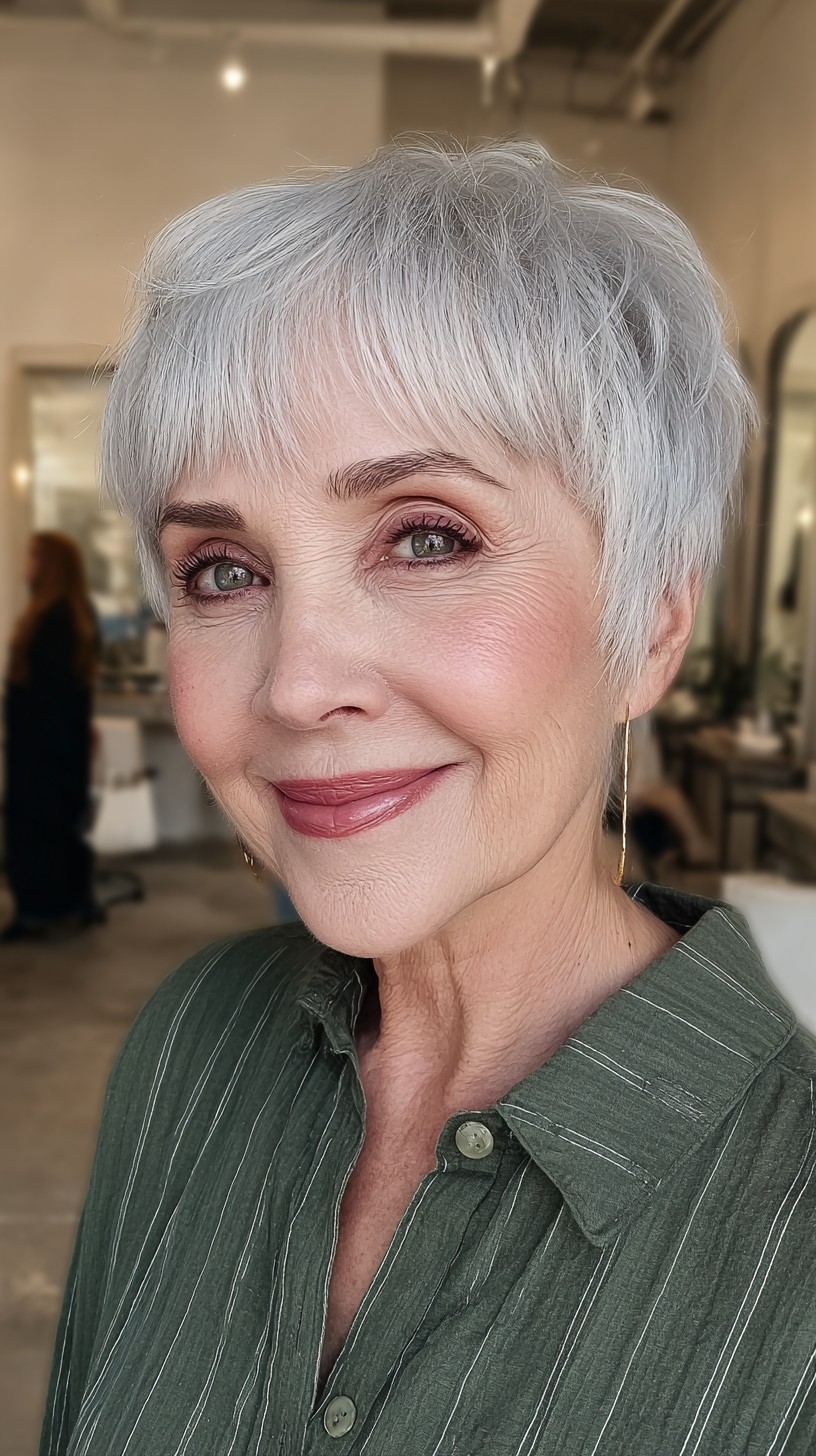 Textured Silver Crop with Long Bangs