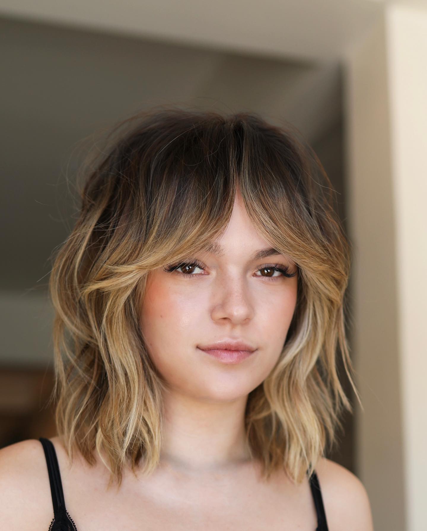 Trendy Layered Lob with Soft Curtain Bangs