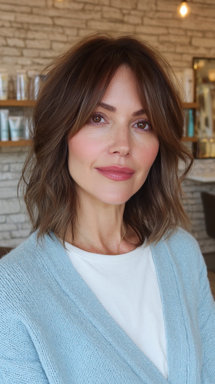 Trendy Textured Bob with Soft Feathered Bangs