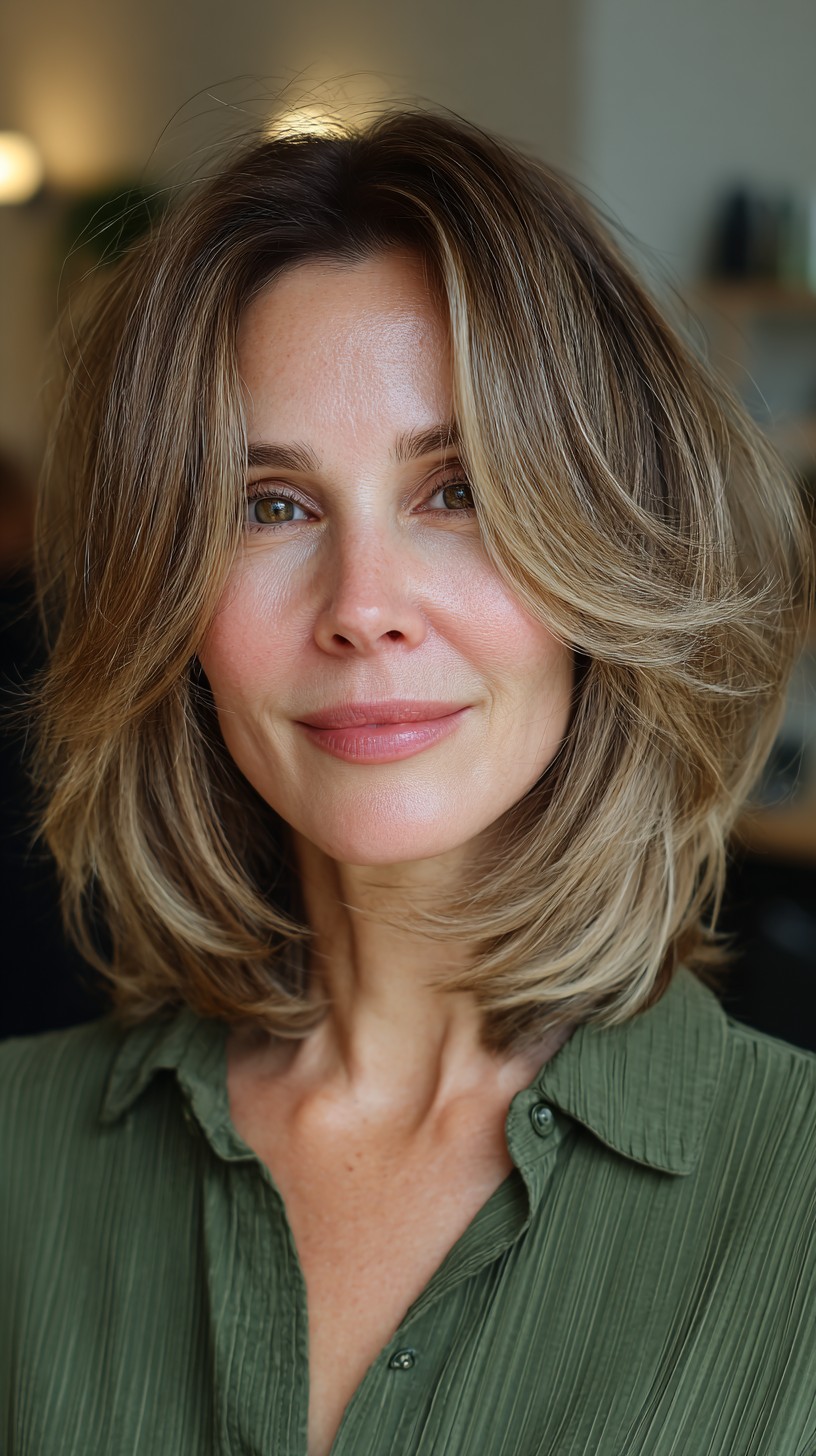 Vibrant Layered Bob with Soft Curtain Bangs