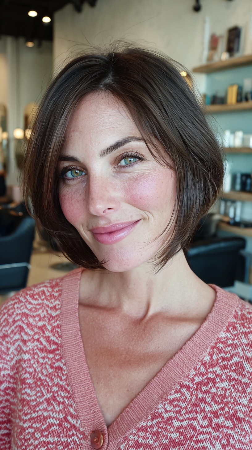 Chic Short Brunette Bob with Subtle Textured Ends