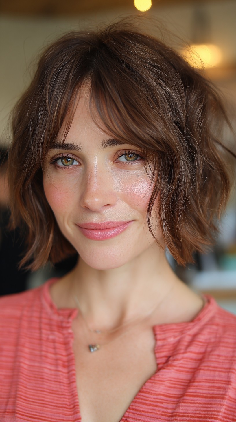 Chic Textured Bob with Soft Curtain Bangs