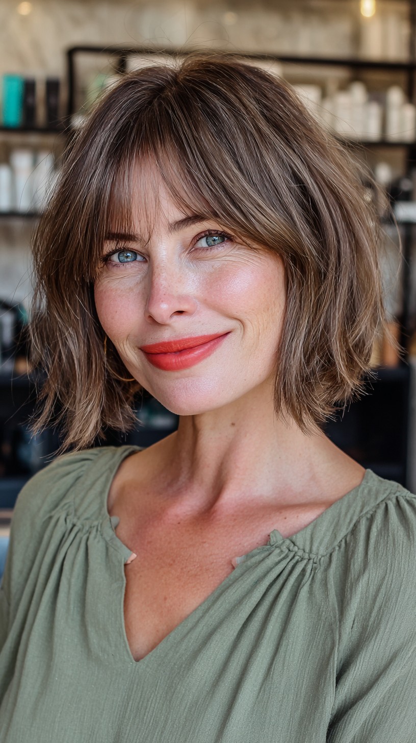Chic Textured Layered Bob with Curtain Bangs