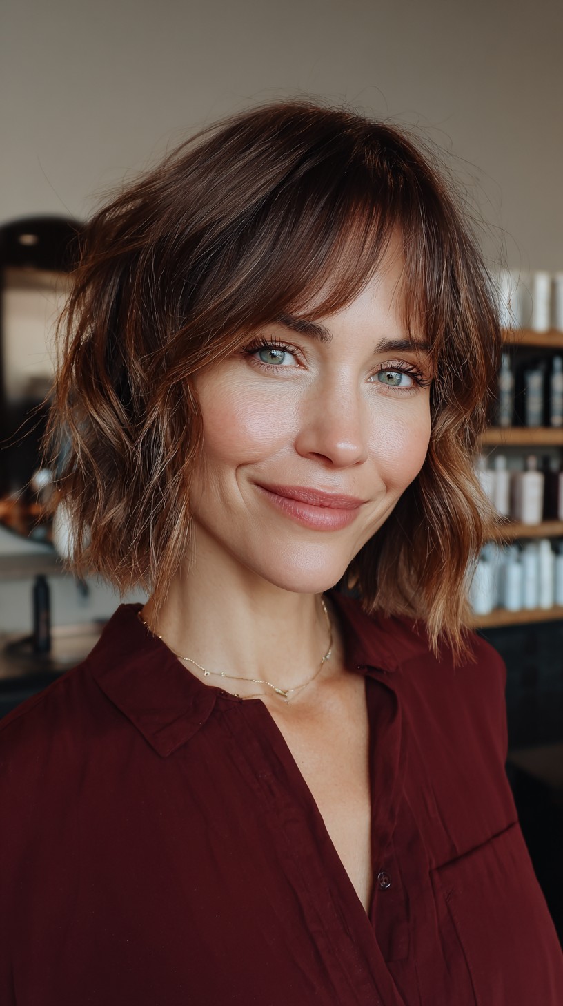 Chic Wavy Layered Bob with Soft Bangs