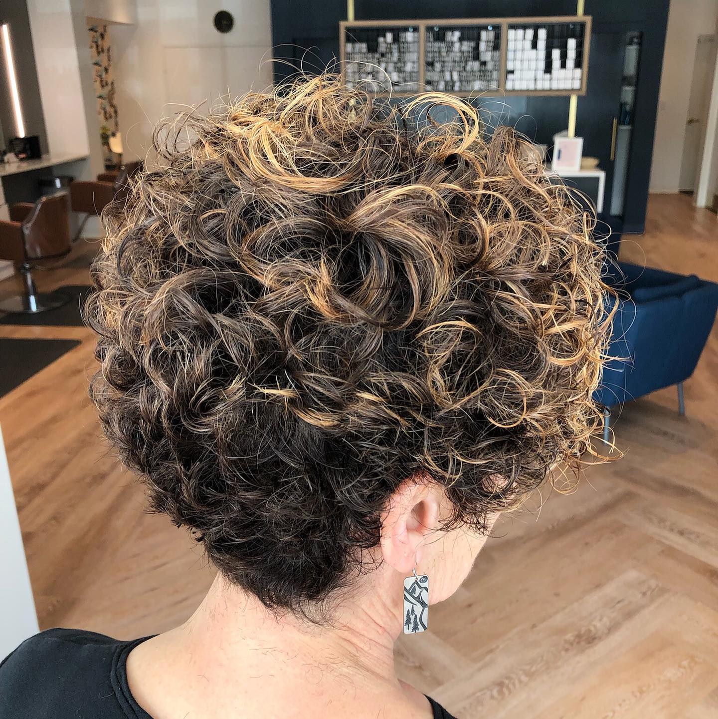 Vibrant Short Curly Cut with Lively Highlights