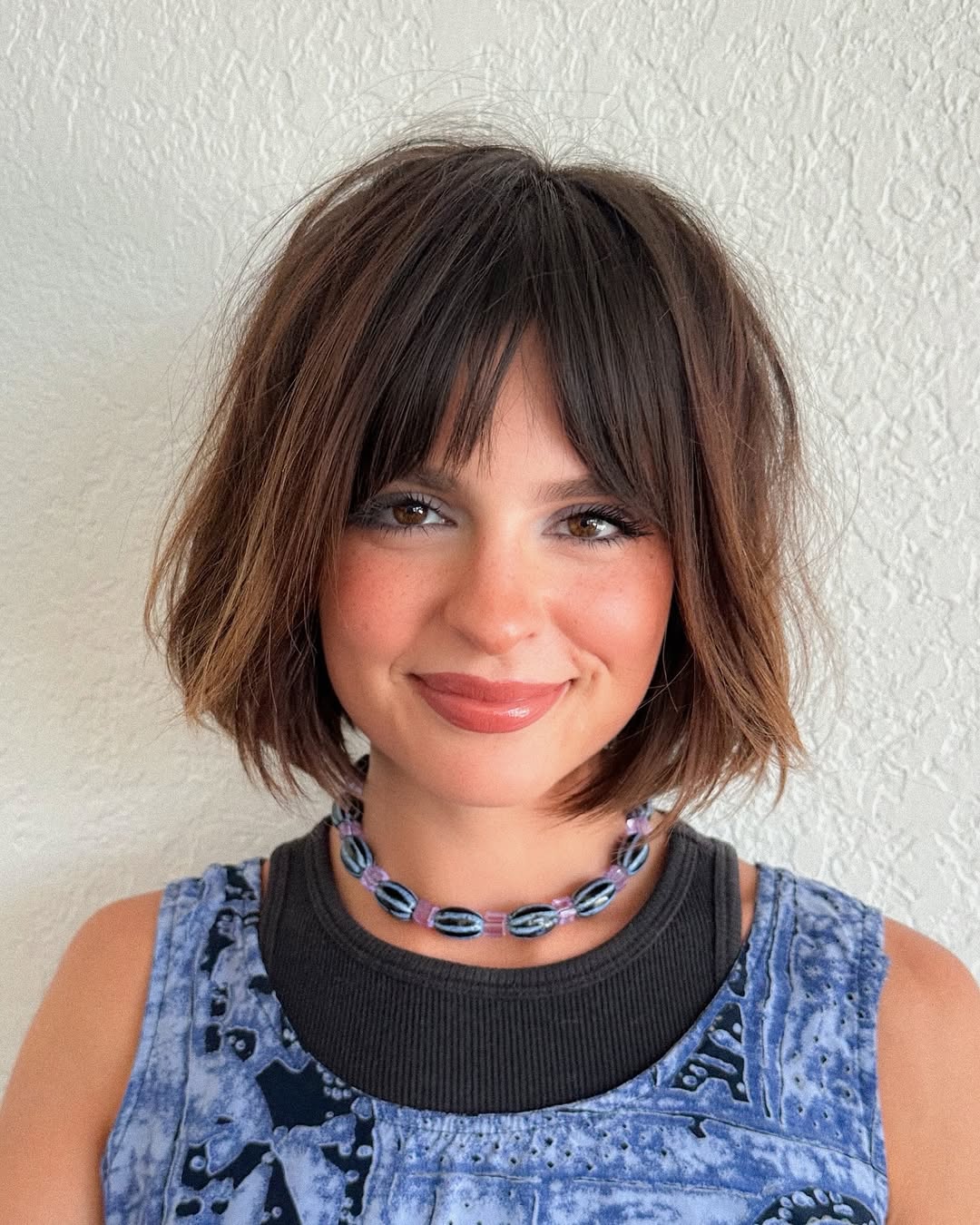 Chic Textured Bob with Bold Bangs