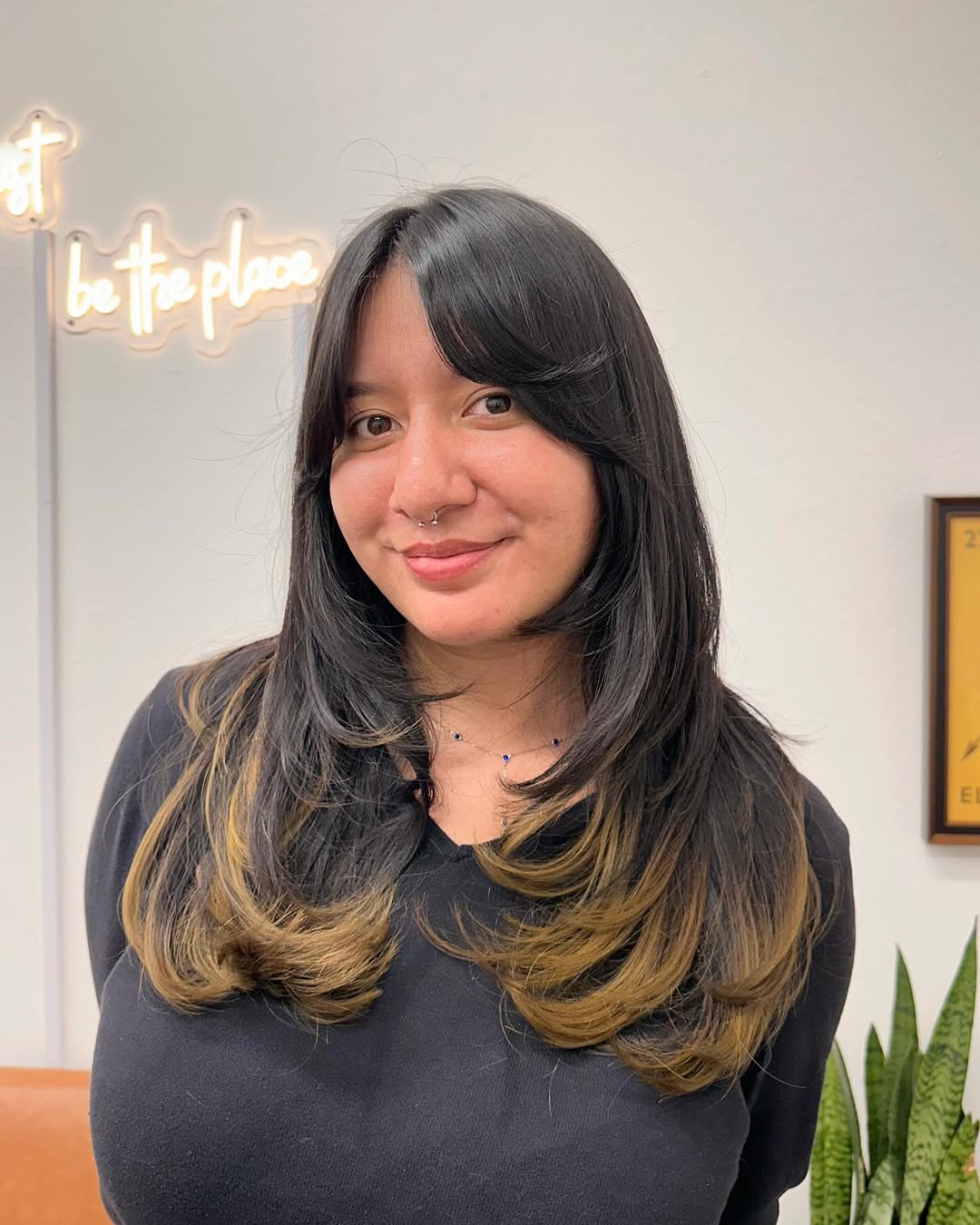 Long Layered Cut with Subtle Ombre and Soft Bangs