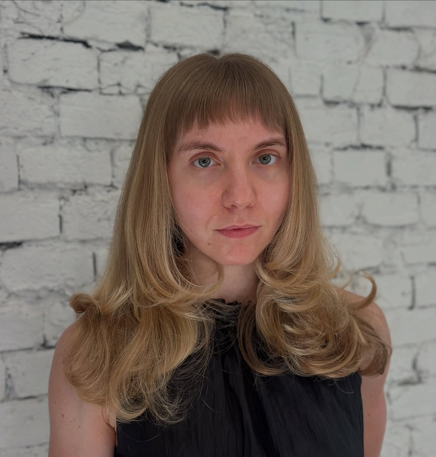 Soft Layered Cut with Blunt Bangs