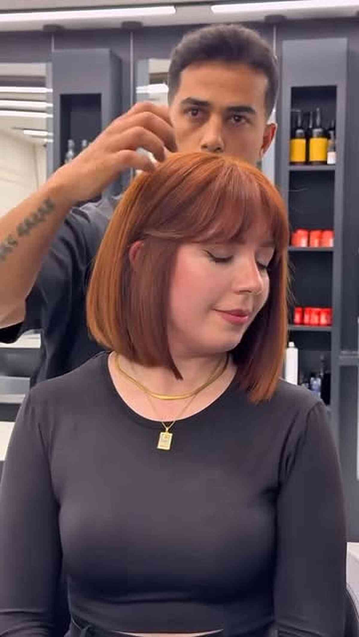 Modern Straight Lob with Curtain Bangs