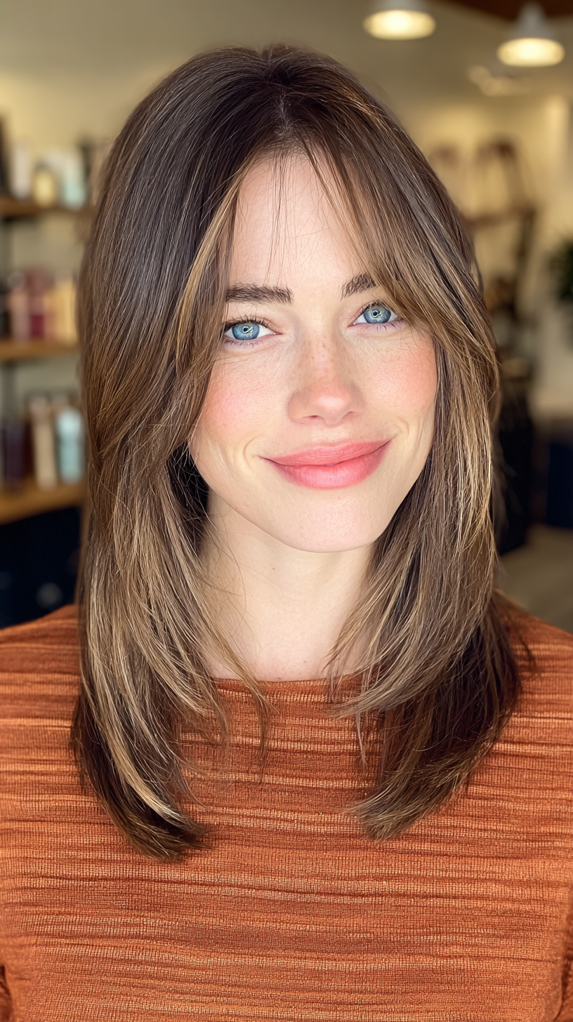 Stylish Medium Layered Cut with Soft Bangs