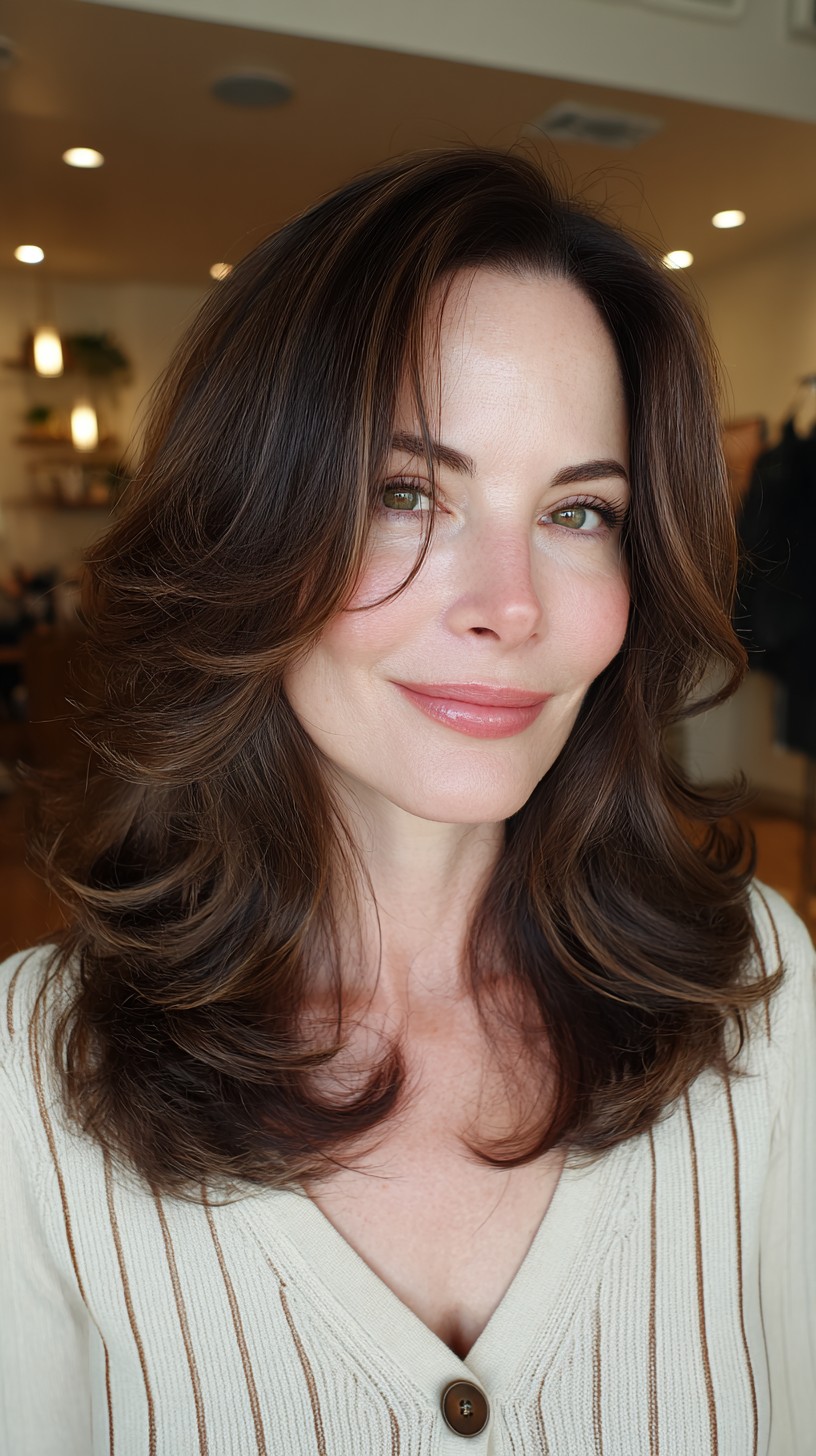 Effortlessly Tousled Chestnut Layers