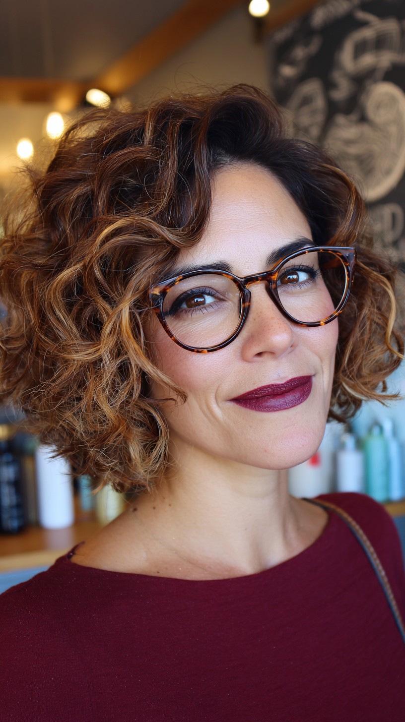 Bold Caramel Swirls with Glasses-Framing Layers