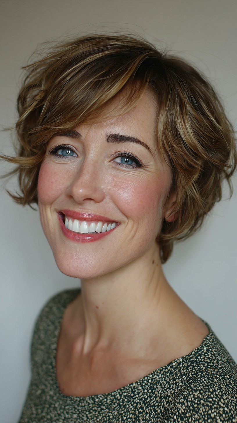 Breezy Caramel Wavy Bob with Highlights