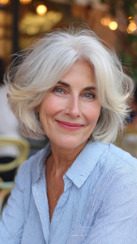 Breezy White Feathered Bob with Volume