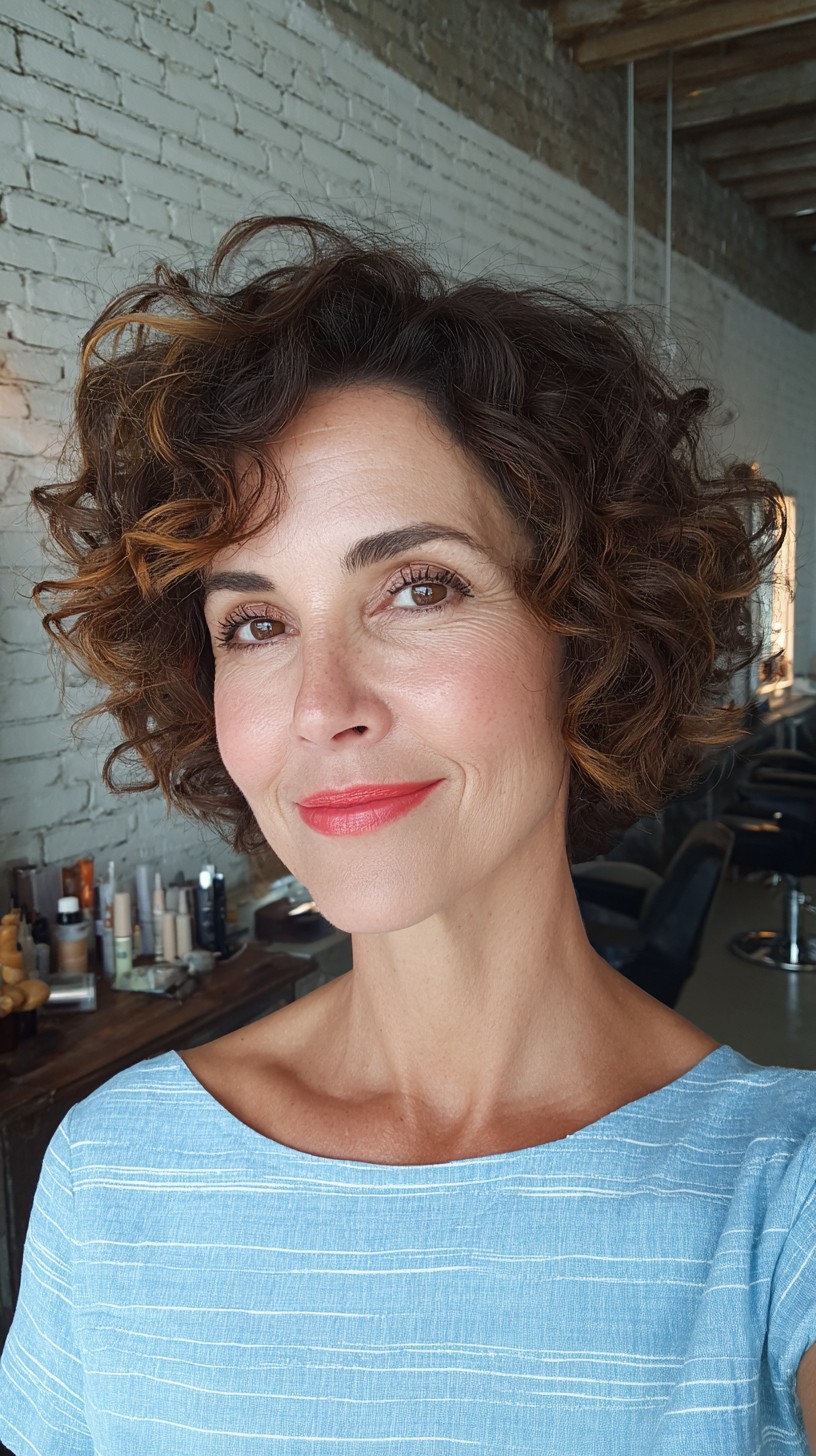 Brunette Tousled Curls with Light Auburn Tint