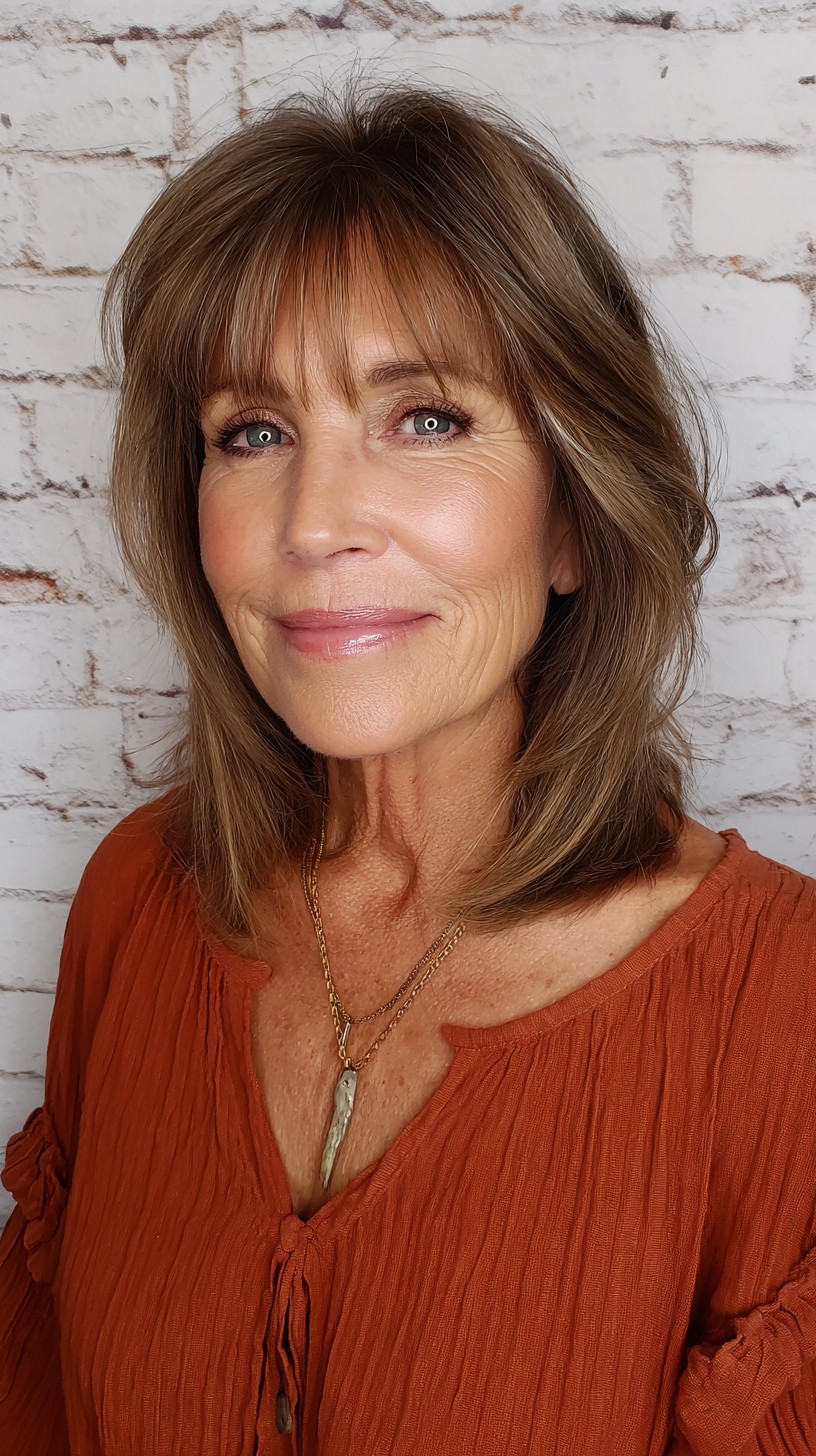 Burnished Caramel Layers with Swooping Fringe